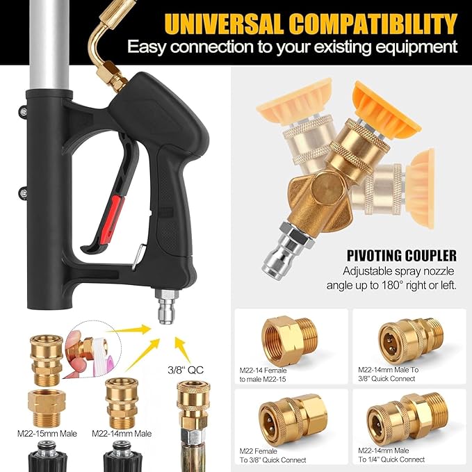 24FT Telescoping Power Washer Extension Wand, Gutter Cleaning Tools with Brush Head, 4 Adapters, 7 Spray Nozzles, Upgraded Support Belt, Pressure Washer Wand Extension for Wall Roof Gutter