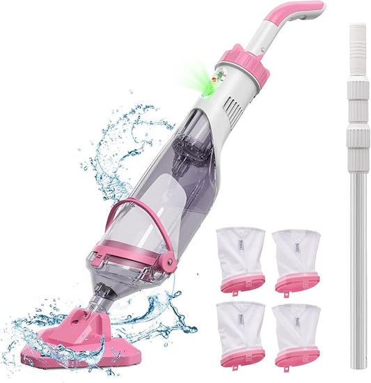 Enhulk Pool Vacuum for Above Ground Pool with a Telescopic Pole, Running time up to 1H, T403 Handheld Rechargeable Pool Cleaner with Powerful Suction up to 18.5 gallons/min, Ideal for Leaves, Debris