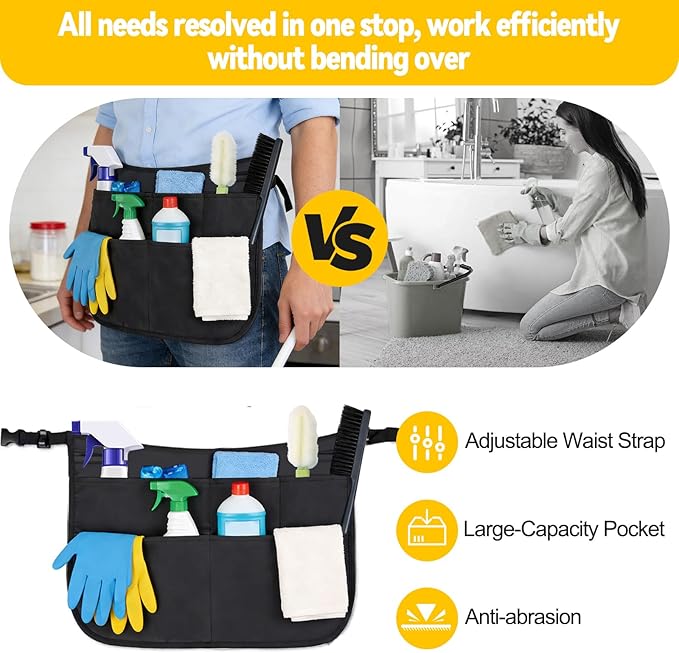 Cleaning Tools Cleaning Caddy with Wheels and Cleaning Apron, Large Rolling Cleaning Caddy Bag with Detachable Trolley, 6PCS Crevice Cleaning Brush Set, Adjustable Shoulder Strap & Multiple Pockets
