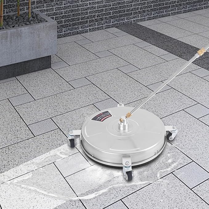 18-inch Driveway Pressure Washer Surface Cleaner, Surface Cleaner with 4 Wheels and 33.9-Inch Long Pole, 5000 PSI 4 GPM Stainless Steel Surface Cleaner for Houses, Driveways, Decks, Patios, Gardens