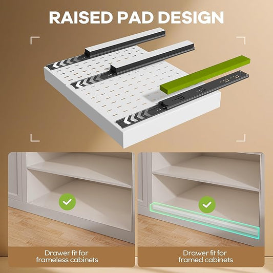 6 Pack Pull out Cabinet Organizer 21"Deep with Raising Pad for Framed Cabinets, Expandable Slide out Drawers for Kitchen Cabinets with 6pcs Divider Racks, Roll out Shelves 12.1"-20.4" W White