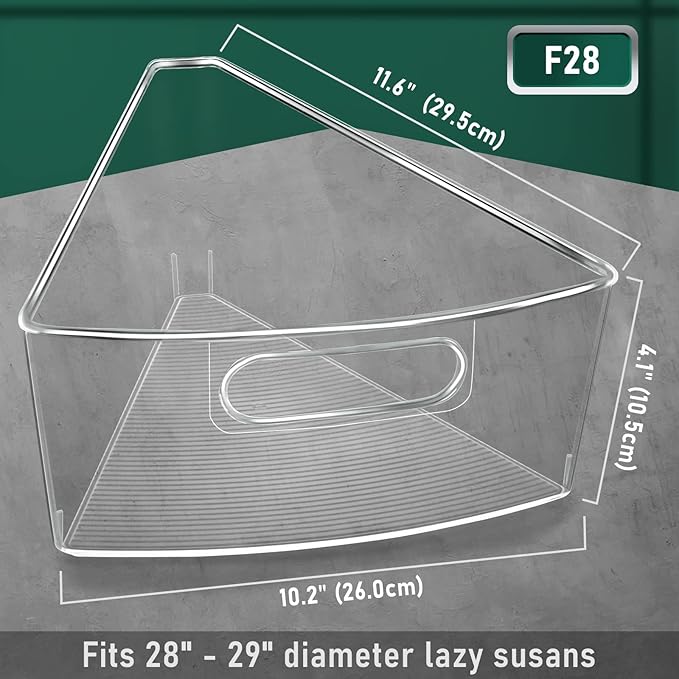 Lazy Susan Cabinet Organizer Bins for 26"/ 28"/ 32" Diameter Corner Organizer, Plastic Cabinet Storage Bin, 1/8 Wedge - Food Safe, BPA Free, with Non-Slip Pads (for 28" Diameter, 8 Pack)