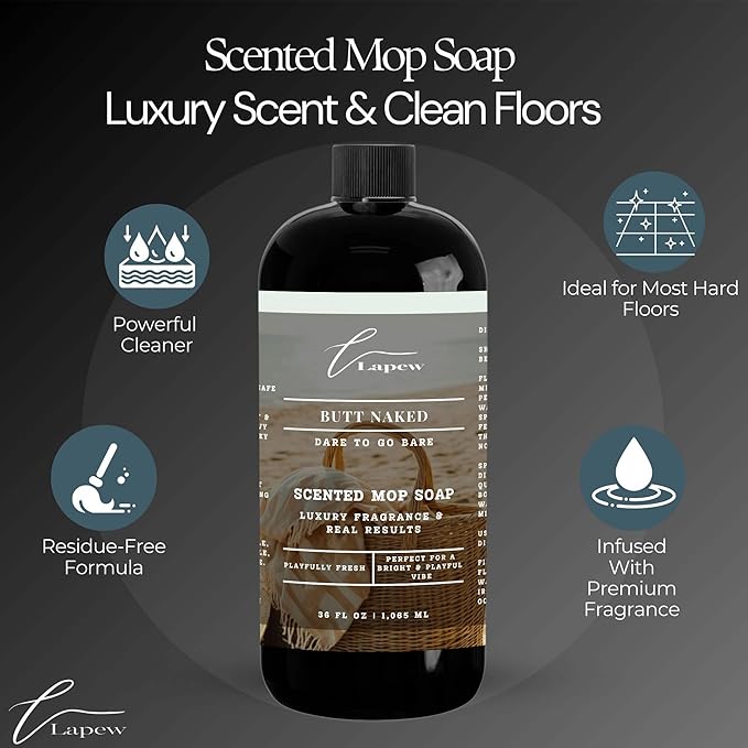 Lapew Butt Naked Scented Cleaning Bundle | Carpet Deodorizer Powder (16 oz) & Mop Soap Concentrate (36 oz) | Pet-Friendly Odor Eliminator