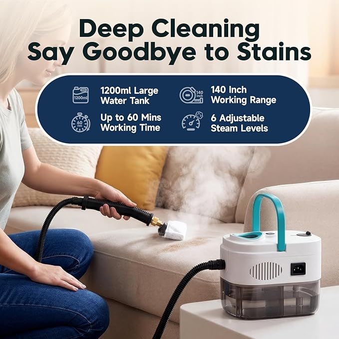 KEROMEE Steam Cleaner, 1500W High Pressure Steamer with 1.27Qt Tank, 15s Fast Heat, 6-Level Adjustable Steam, Portable Machine with 15pcs Kit for Dirt, Grease, Grout, Tile, Floor, Car Detailing