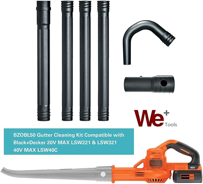 Leaf Blower Gutter Attachment Compatible with Black+Decker Cordless Leaf Blower/Lawn Sweeper 20V MAX LSW221 / LSW321 and 40V MAX LSW40C (for Black Decker, Cordless Leaf Blower)