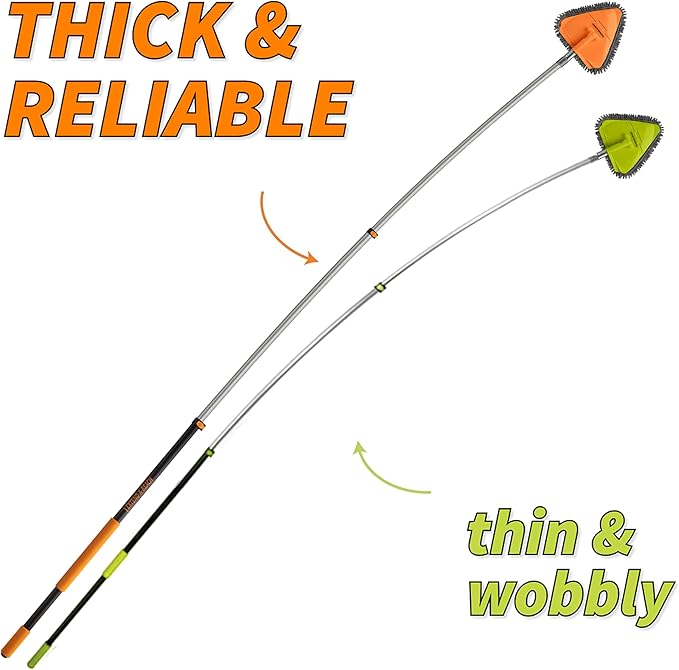 30 Foot High Reach Duster Kit with 5-24 ft Extension Pole // High Ceiling Dusting and Window Cleaning Kit with Telescopic Pole // Baseboard and Wall Washer Mop, Squeegee, Fan Blade & Cobweb Dusters