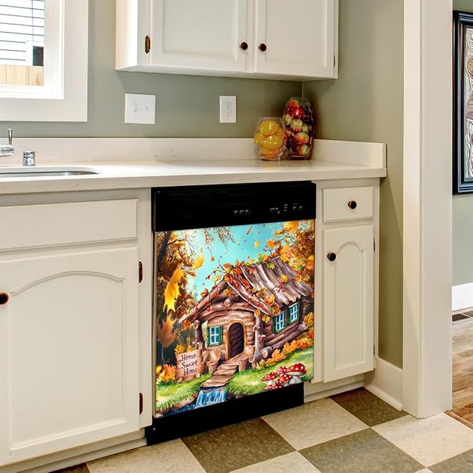 Autumn House Fall Dishwasher Magnet Cover for The Front Magnetic Dishwasher Door Covers Dish Washer Sticker Wrap Home Decorative Appliances Panel Decal Kitchen Decor 23" x 26" (Magnetic)