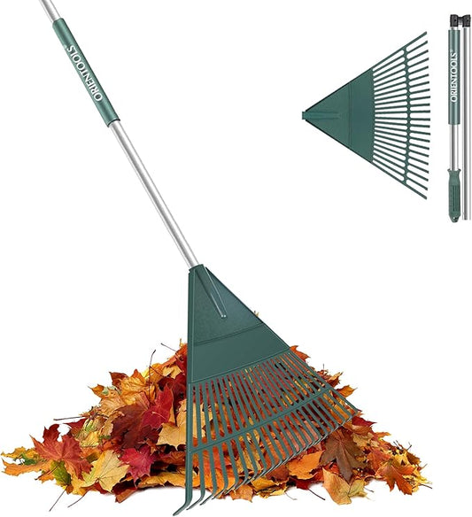 Garden Rake, 22" Leaf rakes with Foldable Lightweight Steel Handle, 22 Tines Plastic Yard, Folding Shrub Rake for Lawns, Grass, Flower Beds Leaves Cleaning