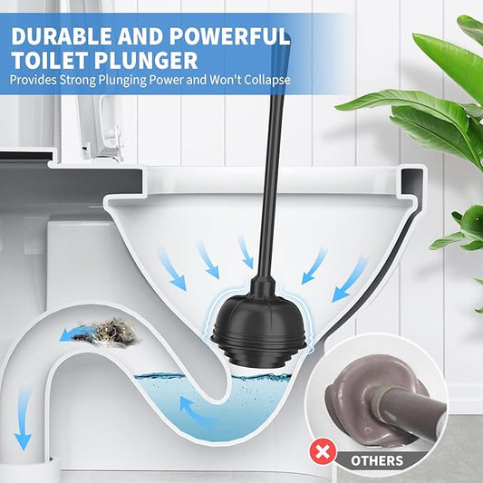 uptronic Toilet Plunger and Brush,2 Pack Bowl Brush and Heavy Duty Toilet Plunger Set with Holder, 2-in-1 Bathroom Cleaning Combo with Modern Caddy Stand for 5.7-inch Toilet Drain Bathroom Cleaning