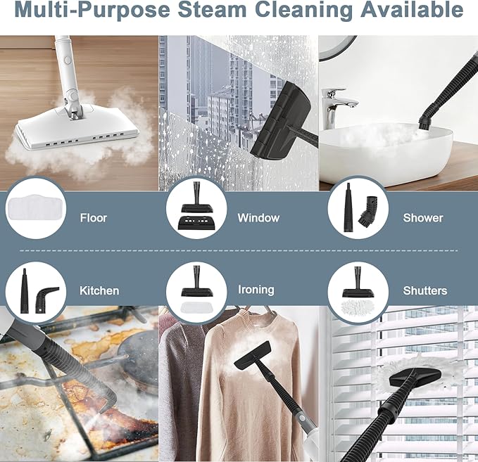 6-in-1 Steam Mop, 1200W Rotated Steam Cleaner for Home, 2 Modes, 400ML Removable Tank, 23FT Cord, 2 Washable Pads, Multi-Surface Steamer for Hard Floor, Laminate Floor, Tiles Cleaning (Pearl White)