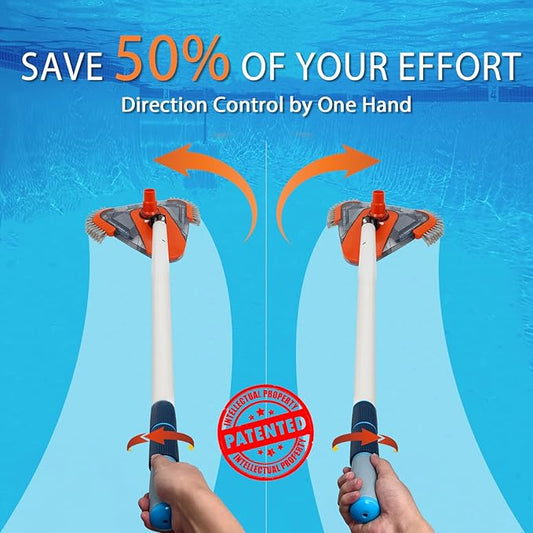 Pool Vacuum Head with Side Brush,Universal Steering Handle & Universal Rotatable Hose Adapter,Swimming Weighted Pool Brush Vac (Safe for Vinyl Liner Pool) for Inground & Above Ground Pools