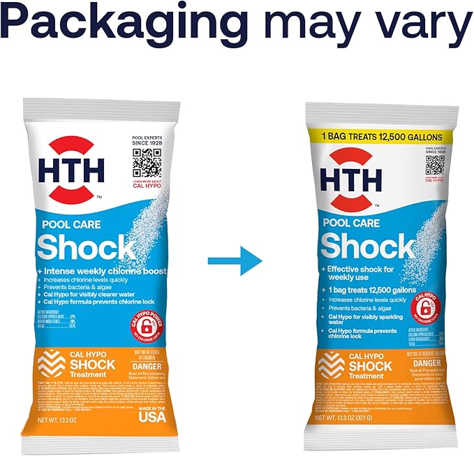 HTH 52031 Swimming Pool Care Shock, Swimming Pool Chlorinator Boosts Chlorine Levels, Cal Hypo Formula, 13.3oz (1 Pack)