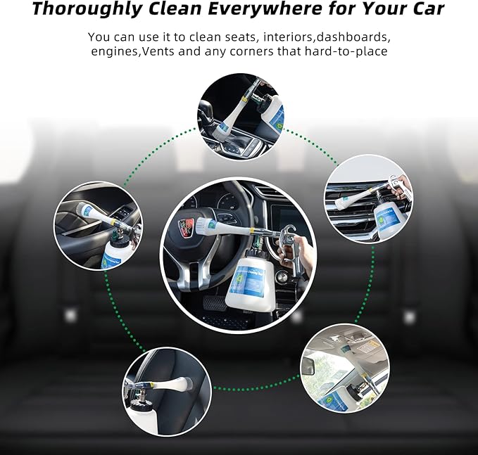 8 Car Cleaning Kit, Car Detailing Kit Cleaning Works with Air Compressor (Sponge Cloth + 5 x Brush Tips + Replacement Hose) 8 Parts Car Cleaning kit