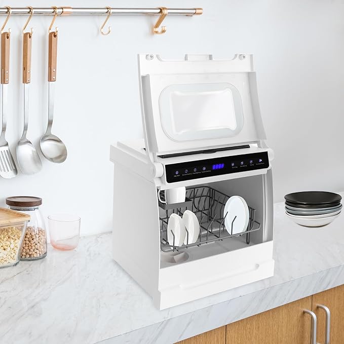 3-In-1 Portable Dishwasher,785W Countertop Mini Dishwasher With Display Screen & Child Lock,Multi-Functional Large Capacity Compact Drying Storage Dishwasher For Apartments,Dorms,Kitchens (800W 5L)
