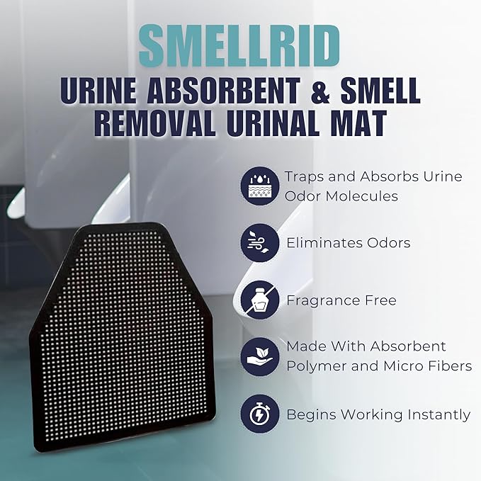 SmellRid Urine Absorbent & Odor-Control Splash Pad for Urinals for Men – Bathroom Mat for Smell Removal, Non-Slip Bathroom Mats, - Urinal Pads - 17.5 x 20.5 Inches – Pack of 6