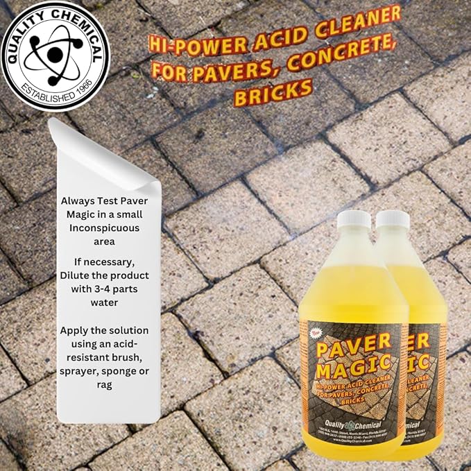 Quality Chemical Paver Magic - High Power Concrete, Brick and Paver Cleaner - Outdoor Stain Remover - 128 oz (Pack of 2)
