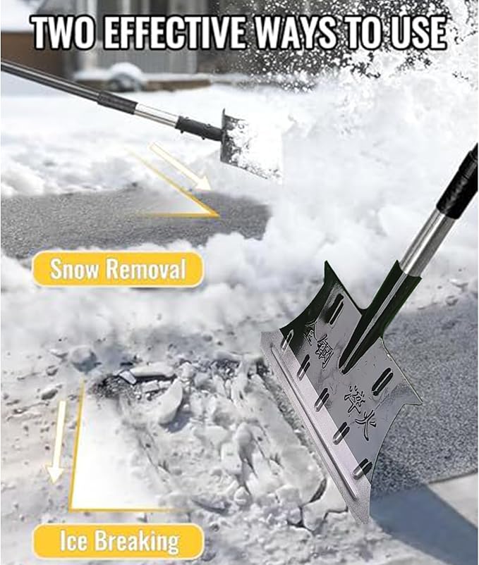 Portable Snow Shovel, Flat Ice Chopper, Outdoor Ice Scraper Tool, ABS SPU, Snow Removal Shovel for Driveway Walkway Garden Lawn, Floor Grass Cleaning Outdoor Use 13.39x7.09x1.97 inches