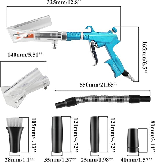 2IN1 Car Interior Detailing Air Blow Gun & vacunm Gun with Adjustable Air Flow Nozzle,Cleaning Gun Quickly Blasts Dirt and Dust from Surface Works with Air Compressor(Upgrade Rotate Tube) Blue