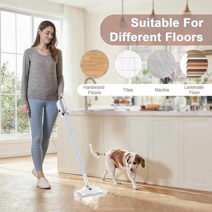 7-in-1 Steam Mop, 1200W Rotated Steam Cleaner for Home, 2 Modes, 400ML Removable Tank, 23FT Cord, 2 Washable Pads, Multi-Surface Steamer for Hard Floor, Laminate Floor, Tiles Cleaning (Peacock Blue)