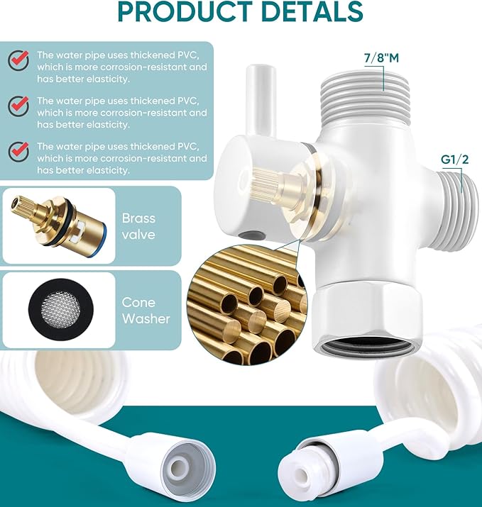 Handheld Bidet Sprayer Kit for Toilet, for Feminine Wash, Bidet Faucet Cloth Diaper, Baby Wash, Pet Wash or Toilet Cleaning, with Spring Type Bidet Hose (White)