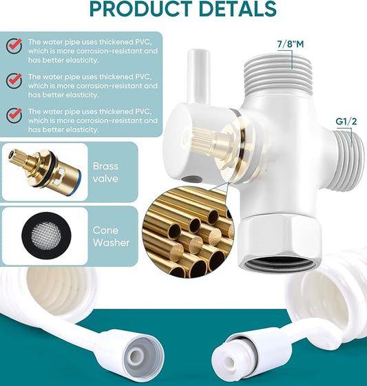 Handheld Bidet Sprayer Kit for Toilet, for Feminine Wash, Bidet Faucet Cloth Diaper, Baby Wash, Pet Wash or Toilet Cleaning, with Spring Type Bidet Hose (White)