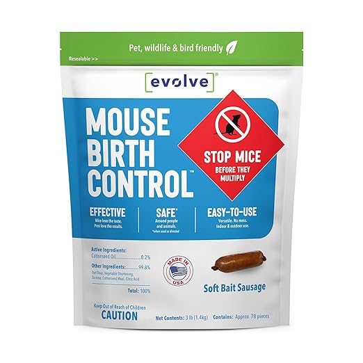 Evolve Mouse Birth Control Soft Bait Sausages – 3 lbs | Scientifically Proven Mouse Population Control | Not a Poison, Long-Term Population Management | Packaging May Vary
