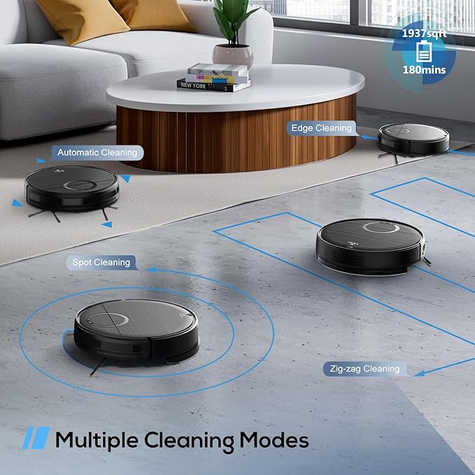Robot Vacuum, 2 in 1 Robot Vacuum and Mop Combo for Pet Owners: Strong Suction, Anti-Tangle Brushless Inlet, Picks Up Dog & Cat Hair, Wet Mopping Removes Paw Prints, Auto-Recharge with Schedule