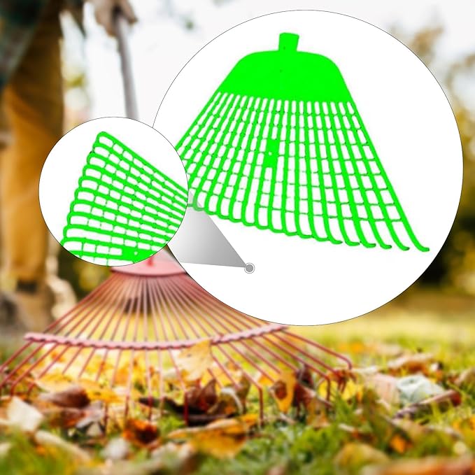 Lawn Rake Head Gardening Leaf Removal Tool Easily Install Heavy Duty with 20 for Patio Fallen Leaves Yard Flowers Beds , Green