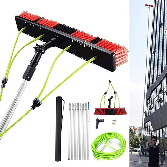 7m/23ft Water Fed Telescopic Window Cleaning Pole Extendable Cleaning Brush, Hose Fed Extendable Extended Window Cleaner Brush Tool Kit（50cm Brush 7m Pole）