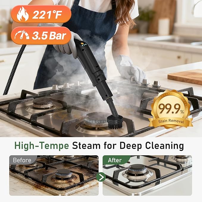 14 IN 1 Steam Mop Cleaner, 1.6L Detachable Handheld Steam Cleaner with 37 Accessories, 2500W Multipurpose Steamer Cleaning for Home,Floors,Tile,Grout,Upholstery,Carpet,Car,15S Fast Heat-Up