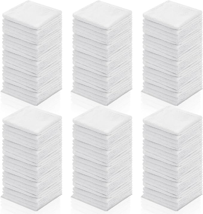 Oudain 200 Pcs White Cleaning Cloths Bulk Reusable Cleaning Rags Cotton Washcloths Absorbent Dishcloths Small Kitchen Rags Soft Bath Towels for Housekeeping, 9.8 x 9.8 Inch