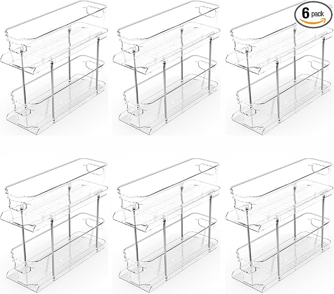 SUOXING 6 Pack Bathroom Under Sink Organizer for Small Spaces,5.1" Narrow 2 Tier Under Cabinet Storage for Cleaning Supplies Organization,Pull Out Kitchen Cupboard Underneath Sink Organizer,Clear