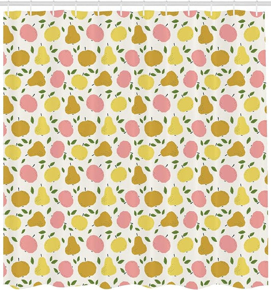Ambesonne Vegan Shower Curtain, Pastel Colored Graphic Pattern of Apples and Pears Nutrition Vitamins Healthcare, Cloth Fabric Bathroom Decor Set with Hooks, 69" W x 70" L, Multicolor