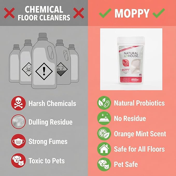 Natural House Moppy - Probiotic Floor Cleaner Pods - No Residue Formula - Multi-Surface Safe - Orange Mint Scent - 4 Count