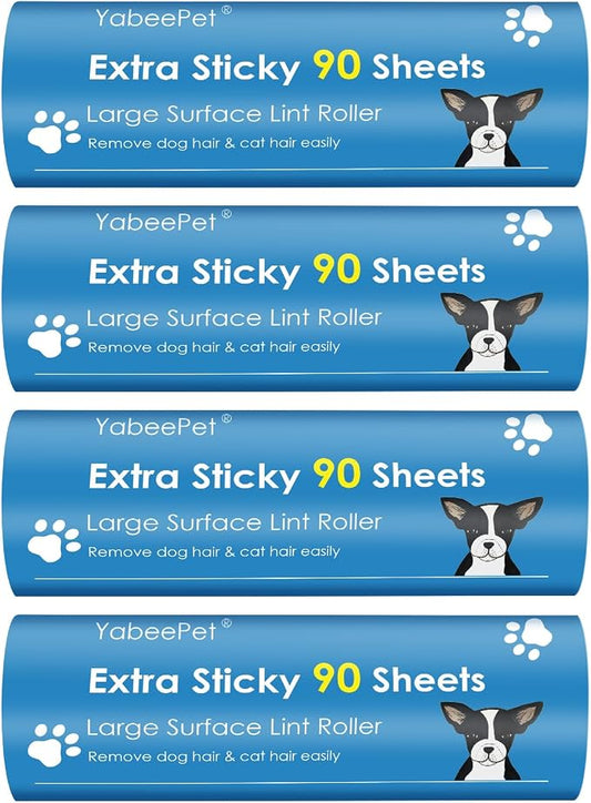 4-Pack Lint Roller Refills - 6.3 inch Width, 90 Sheets per Roll (360 Sheets Total) by Yabeepet