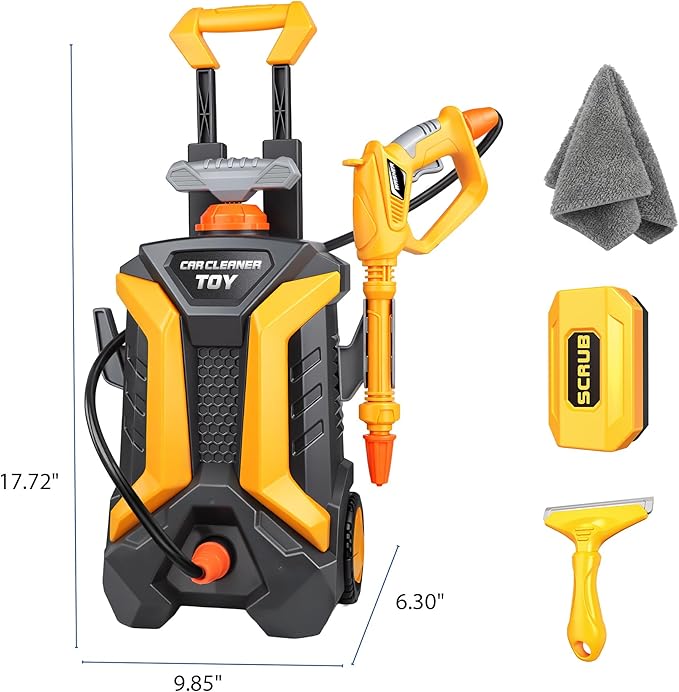 Kids Pressure Washer Toy, Outdoor Car Wash Playset for Patio Lawn Garden, Self Powered Water Pressure Washer Toy, Ages 3+, Gifts for Boys and Girls