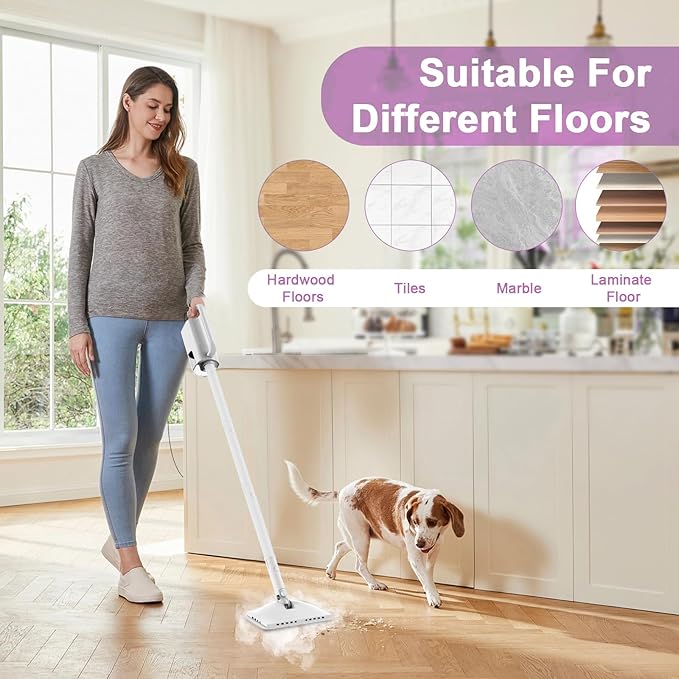 7-in-1 Steam Mop, 1200W Rotated Steam Cleaner for Home, 2 Modes, 400ML Removable Tank, 23FT Power Cord, 2 Pads, Multi-Surface Steamer for Hard Floor, Laminate Floor, Tiles Cleaning (Snow White)