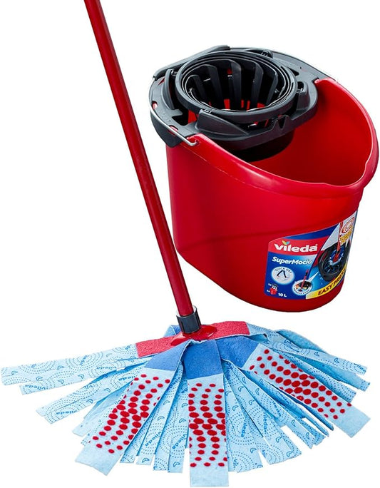 Vileda SuperMocio 3 Action XL Mop and Bucket Set with Extra Refill, Blue,Red