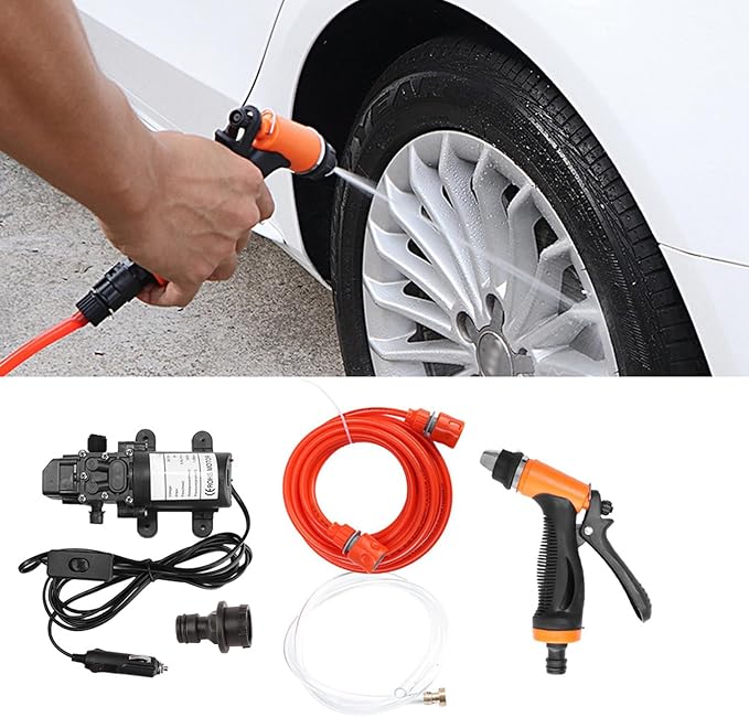 Portable 12V 80W 130PSI Electric Car Washer Sprayer, High Pressure for Vehicle Cleaning, Washing, and Outdoor Use Tool Kit