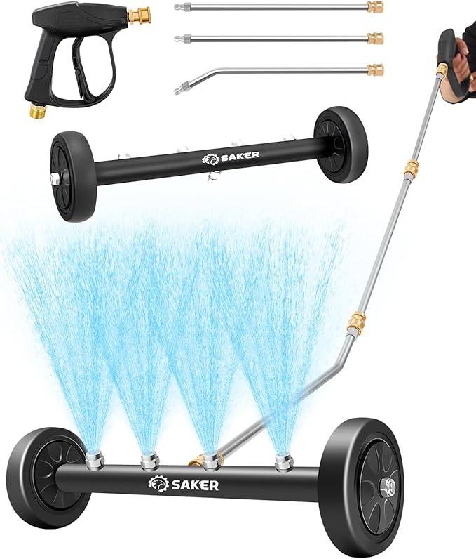 Saker Undercarriage Washer,16 Inch Pressure Washer Undercarriage Cleaner,4000 PSI Under Carriage Washer Attachment Under Car Cleaner with 3 Extension Wands and Pressure Washer Gun
