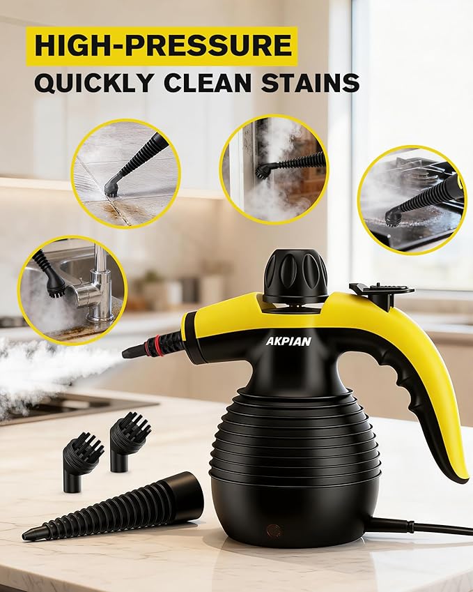 Handheld Steam Cleaner, 1050W Multipurpose Portable Steam Cleaner with 10 Accessories, Chemical-Free High Pressure Steamer for Tile, Grout, Floor, Kitchen, Bathroom, Car Interior, Windows