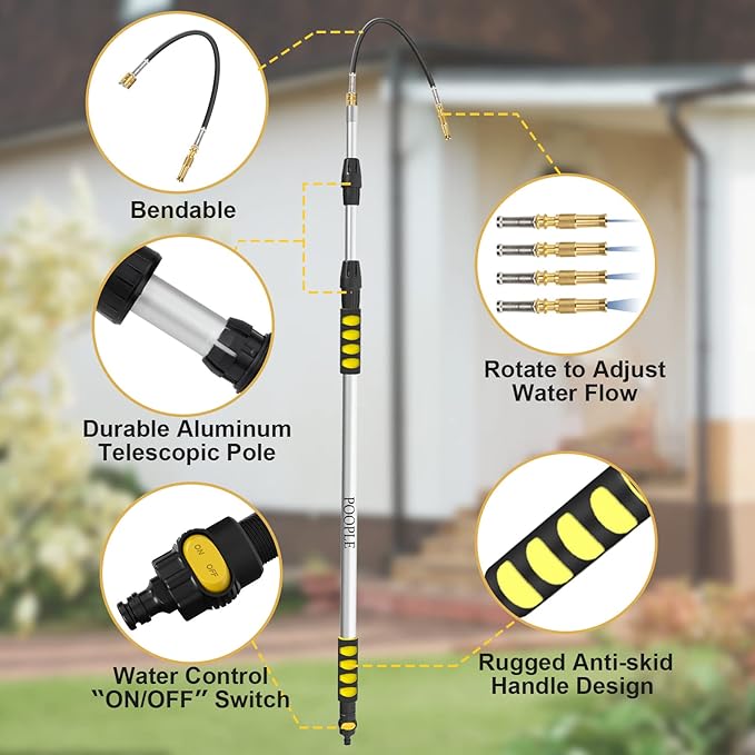 Gutter Cleaning Tools from The Ground, Telescoping Gutter Cleaner Wand with Adjustable Water Flow, Rain Gutter Cleaning Tool