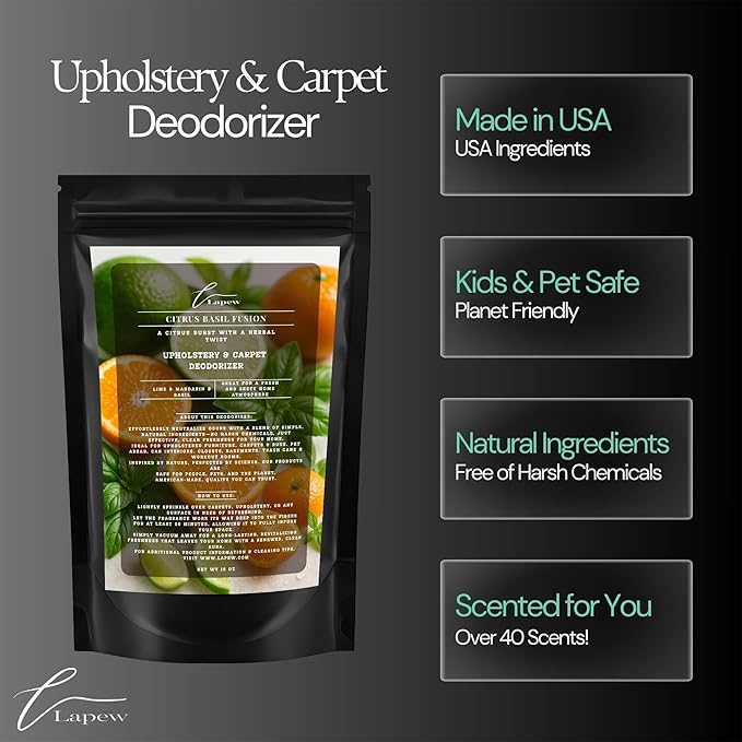 Lapew Citrus Basil Fusion Bundle – Carpet Deodorizer Powder & Scented Mop Soap Set – Odor Eliminator for Pet-Friendly Homes (Lime Basil Mandarin Fragrance)