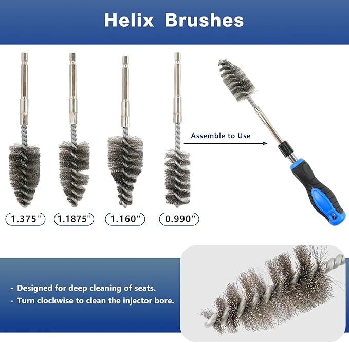 Professional Diesel Injector Seat Cleaning Kit 8090S, Premium Stainless Steel Helix Brushes, Replacement Tool kit for Diesel Injector Seat