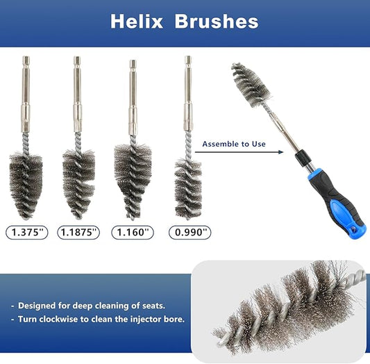 Professional Diesel Injector Seat Cleaning Kit 8090S, Premium Stainless Steel Helix Brushes, Replacement Tool kit for Diesel Injector Seat