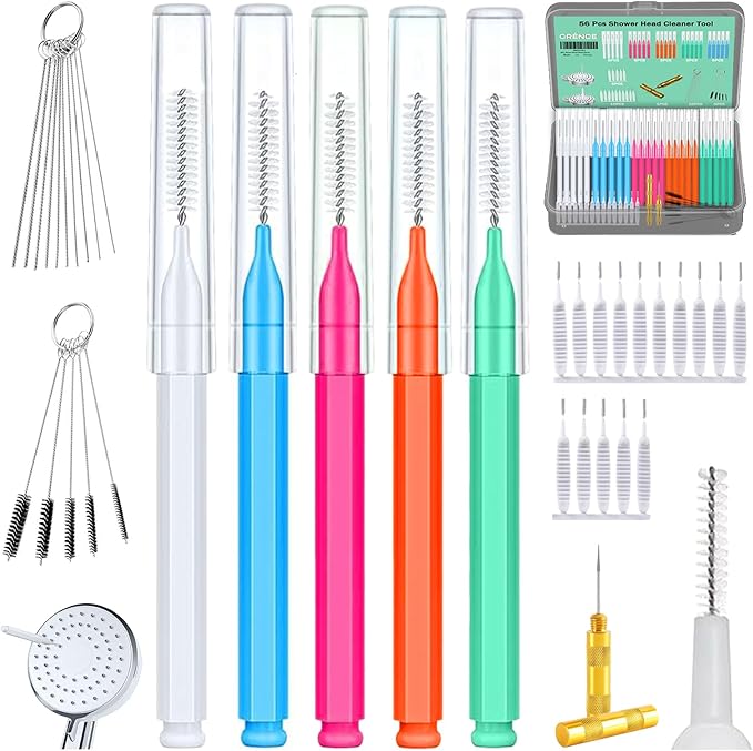 56Pcs Multisize Showerhead Cleaning Tool, Shower Head Cleaner Brush Picks Unclogging Tiny Nozzle Little Gaps, for Household Bathroom Colorful.