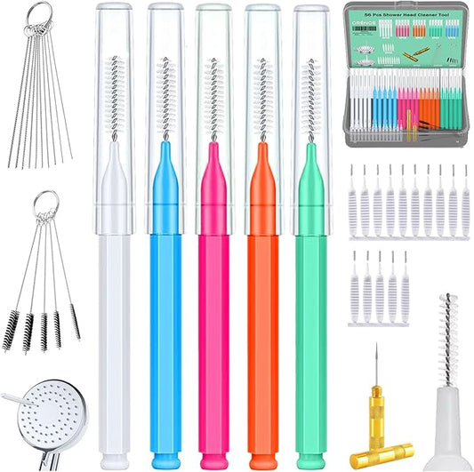 56Pcs Multisize Showerhead Cleaning Tool, Shower Head Cleaner Brush Picks Unclogging Tiny Nozzle Little Gaps, for Household Bathroom Colorful.