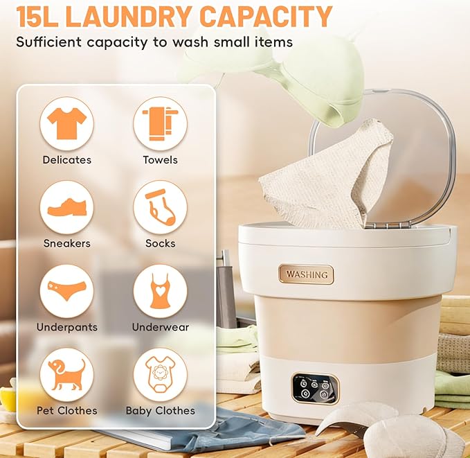 Portable Washing Machine, 12L Large Capacity Foldable Washer, Dryer with 3 Cleaning Modes, Upgraded Small Mini Laundry Machine for Baby Clothes, Underwear, Socks, Apartment, Travel, Camping, Dorm