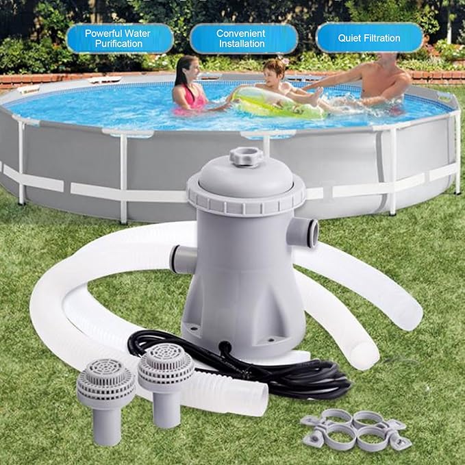 Clear Cartridge Filter Pump, 330 Gallon Ground Swimming Pool Filter, Electric Pool System, Water Filters Pump for Garden, Patio, Pools Cleaning