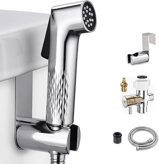 Handheld Bidet Sprayer for Toilet, Anti-Clog Chrome Head with Solid Copper T-Valve, 47" Stainless Steel Hose for Personal Hygiene Feminine Wash Toilet Cleaning, Easy Install - EYLCIMP